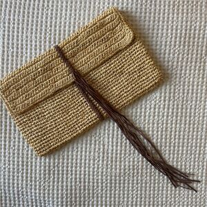 NWOT Elegant Tan Woven Clutch